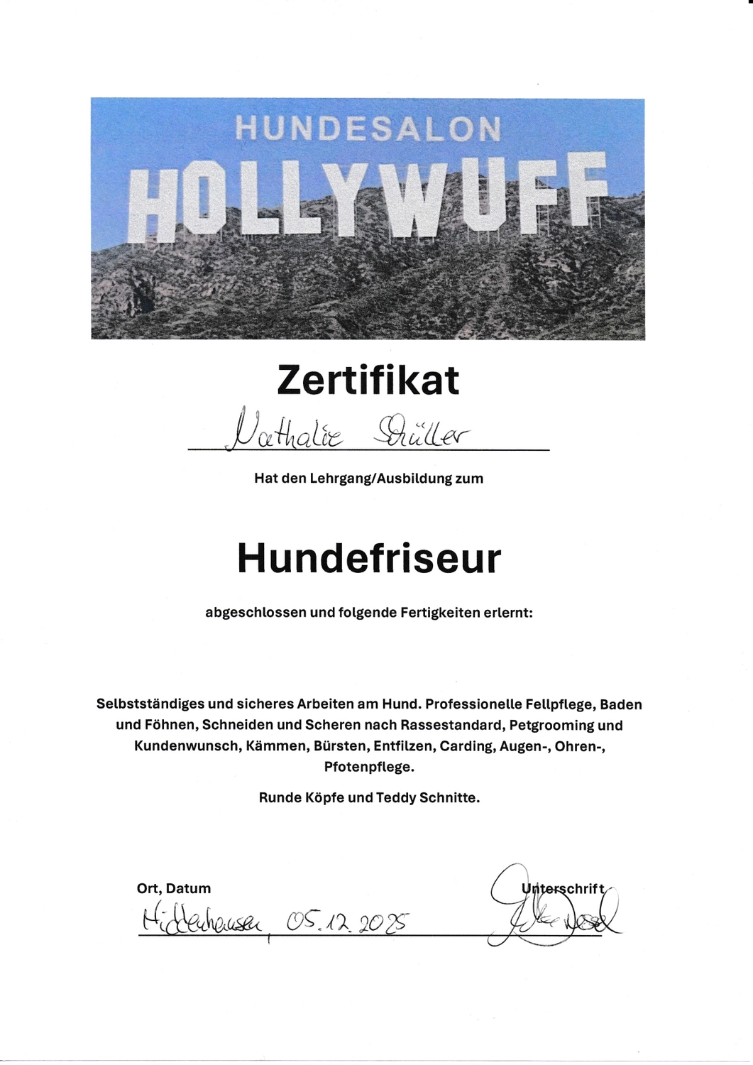 Hundesalon Knutschnase — Fellpflege — Zertifikate
