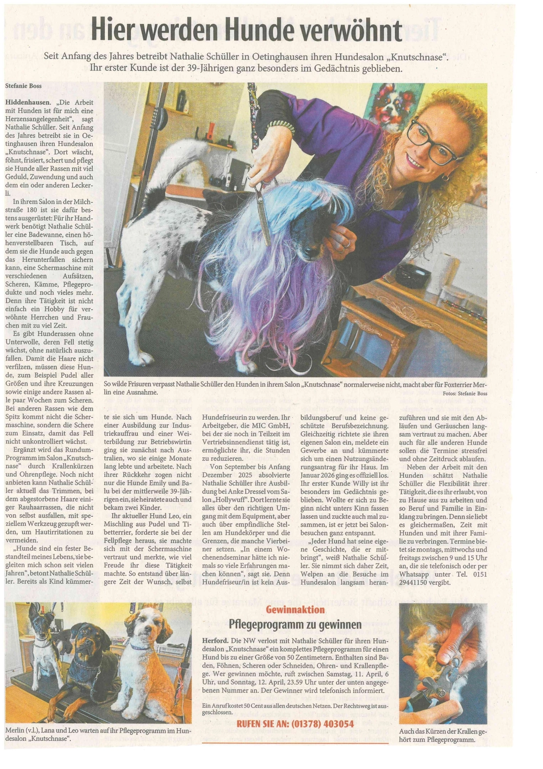 Hundesalon Knutschnase — Fellpflege — Zeitungsausschnitt